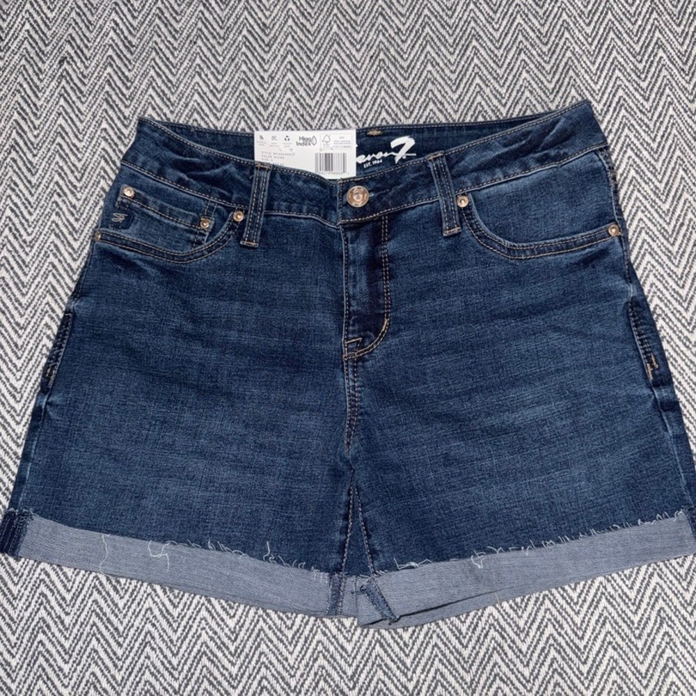 Seven7 Weekend Short Women 4 Divine Dark Wash Cuffed Denim Shorts